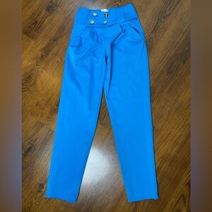 🌷 Vibrant Sky Blue High Waist Pleated Trousers 🌷
